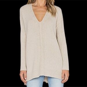 Vince Wool/Yak Tunic Sweater V-Neck Women’s XS Oatmeal Oversized Knit Poncho